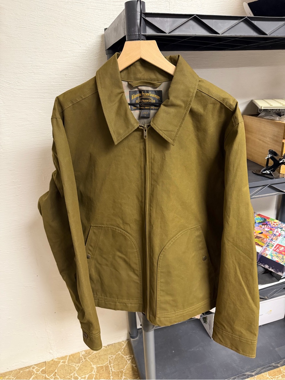 FILSON Ranger Crewman Jacket Olive Green Men’s Size Large Hiking Dry Wax Hunting